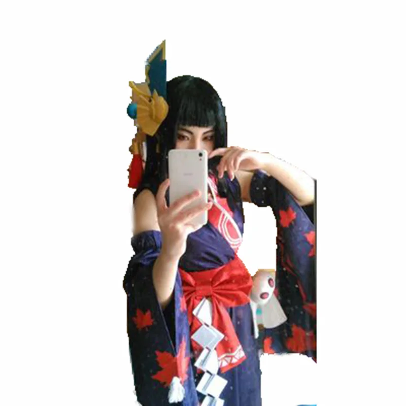 Kijo Momiji Косплей Onmyoji ЯПОНСКИЙ клен кимоно с листьями Косплей Костюм с аксессуарами для волос