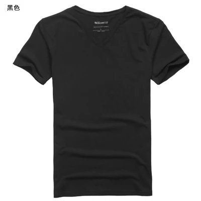 black Новые летние чистый Для мужчин; короткий рукав V воротник из лайкры и хлопка европейский Стиль футболки мужской досуг быстросохнущая Тонкий Футболки T567-2 - Цвет: black