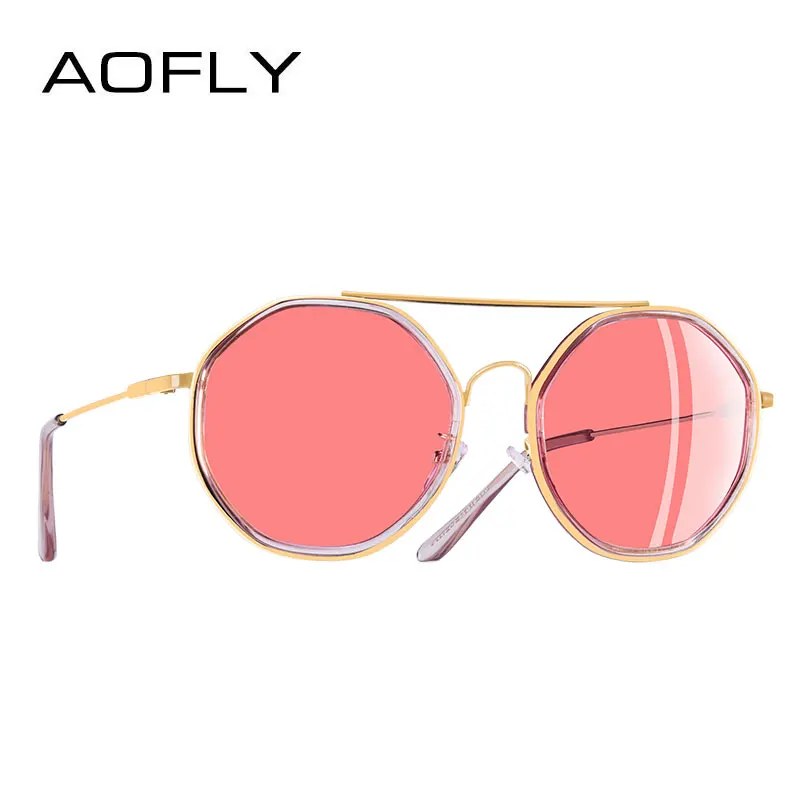 AOFLY, фирменный дизайн, мода, женские поляризованные солнцезащитные очки, Женская Металлическая оправа, круглые солнцезащитные очки, градиентные оттенки, UV400, A132 - Цвет линз: C2Pink