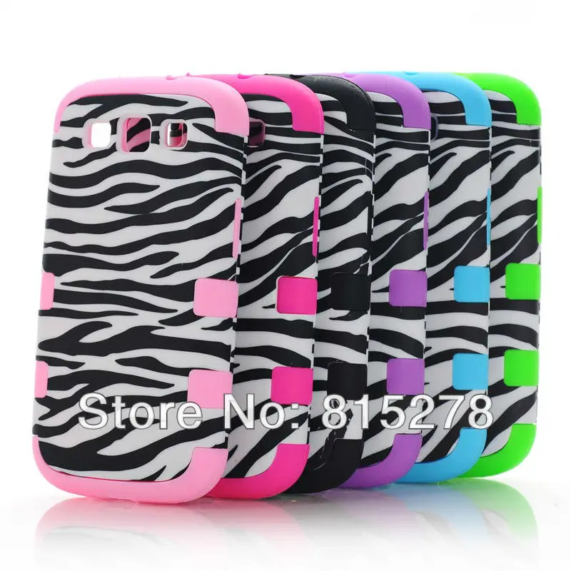 New Luxury high quality design zebra pattern 3in1 silicon + PC cover case for Samsung I9300 Galaxy SIII Free shipping wholesale |