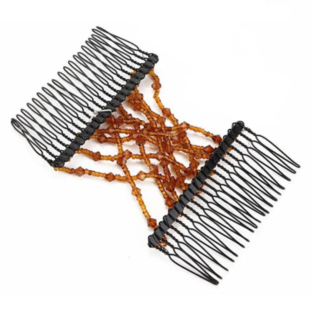 Ladies Hair Bead Stretchy Combs Magic Slide Clip Double Metal Comb Retro Trendy Styling Jewelry For Women |