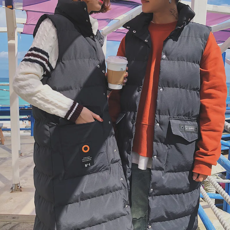Толстый теплый зимний X Long Parkas жилет мужской корейский стиль Черная куртка без