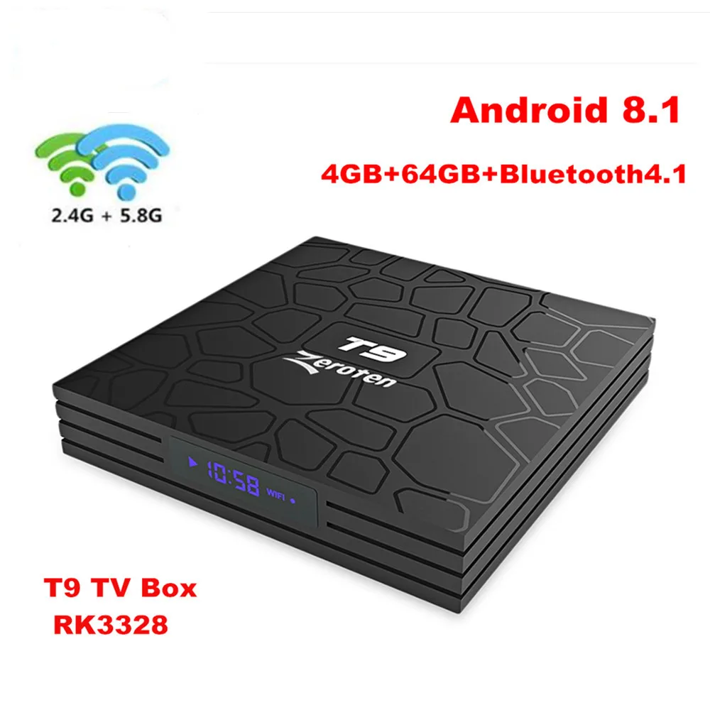 Zeroten T9 4 К Android ТВ коробка RK3328 ГБ + 32 64 8 1 Smart Декодер каналов кабельного телевидения
