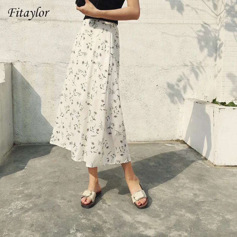 Fitaylor 2019 летняя юбка с принтом женская повседневная высокой талией цветочным |