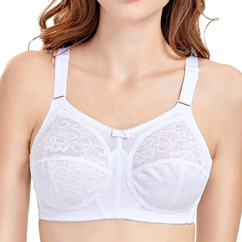 34-44 B C D DD E Women Wireless Full Coverage Wire Free Comfort Unlined Lace Sheer Ultra thin Plus Size Minimizer Bra | Женская одежда