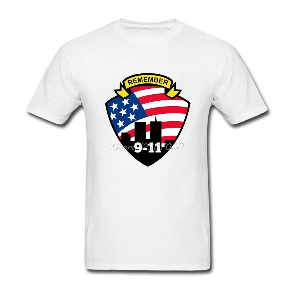 Remember 9-11 T Shirt Short Sleeve Custom Men's Clothes New Vegan 3XL Cotton American Flag Logo Mens Shirts | Мужская одежда