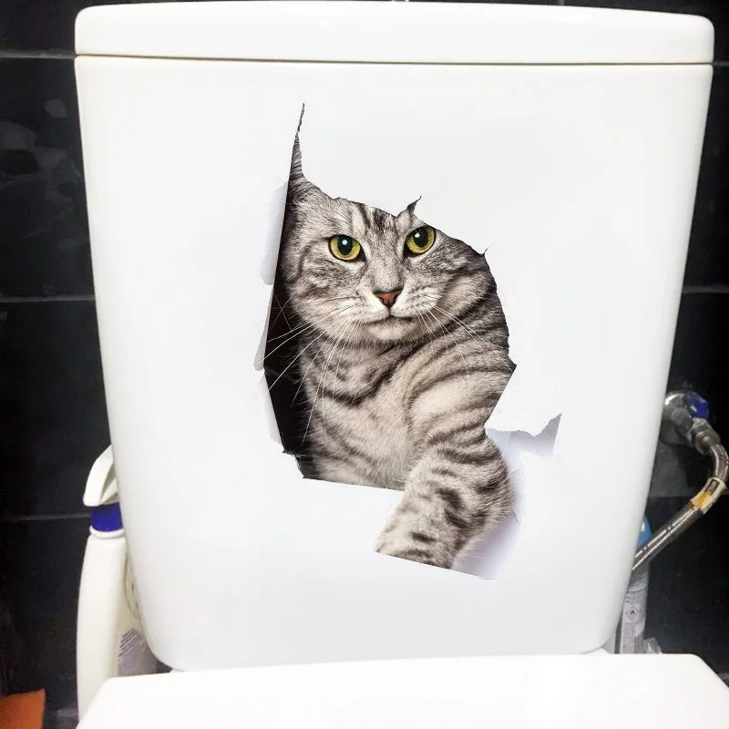 YOJA 15,1X23,5 см 3D милый кот домашний декор для стен комнаты наклейка забавные животные Туалет стикер T1-1199