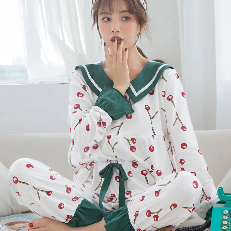 Пижама для кормящих мам новинка весны 2019 Корейская Хлопковая пижама с принтом