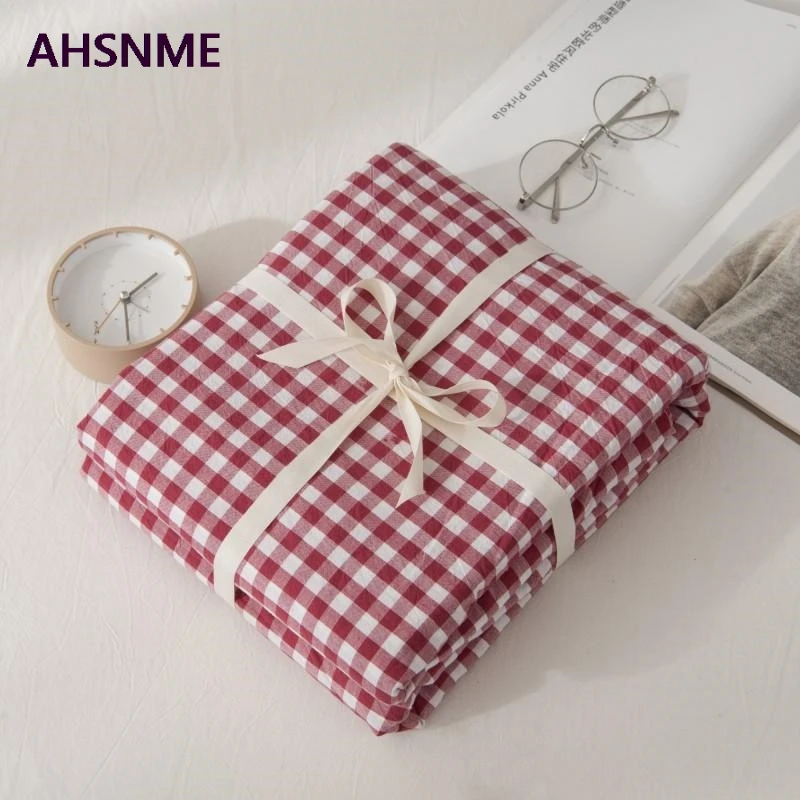 AHSNME, хлопок, простыня, супер мягкая, parure de lit, прохладное лето, простая красно-белая простыня в клетку, 90x200/120x200/180x200 см