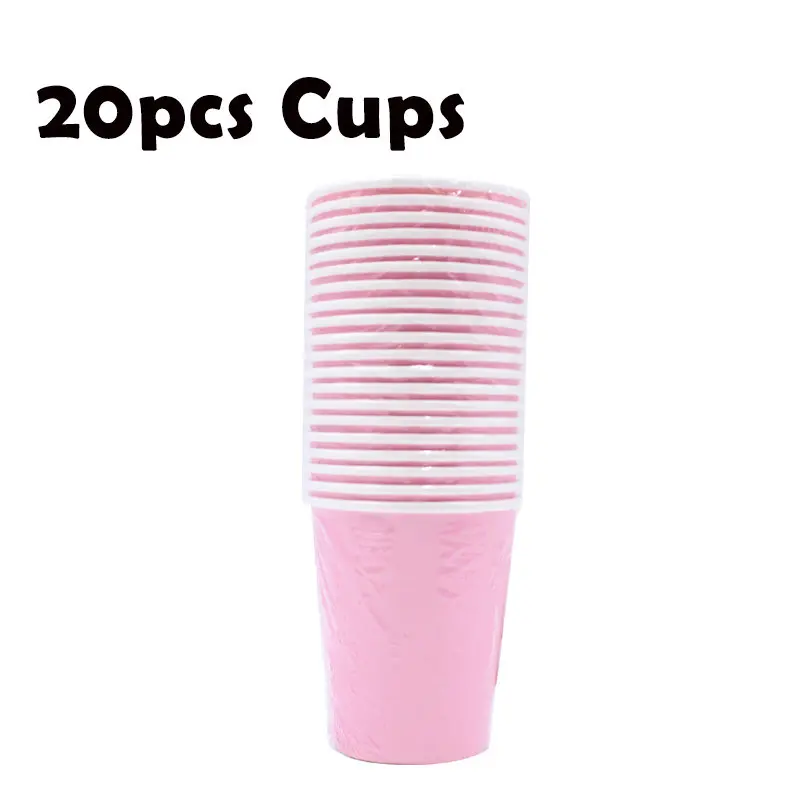 65pcs Birthday Wedding Decorations Pink Disposable Tableware Cups Plates Paper Straws Party Supplies Baby Shower Favors - Цвет: Cups-20pcs