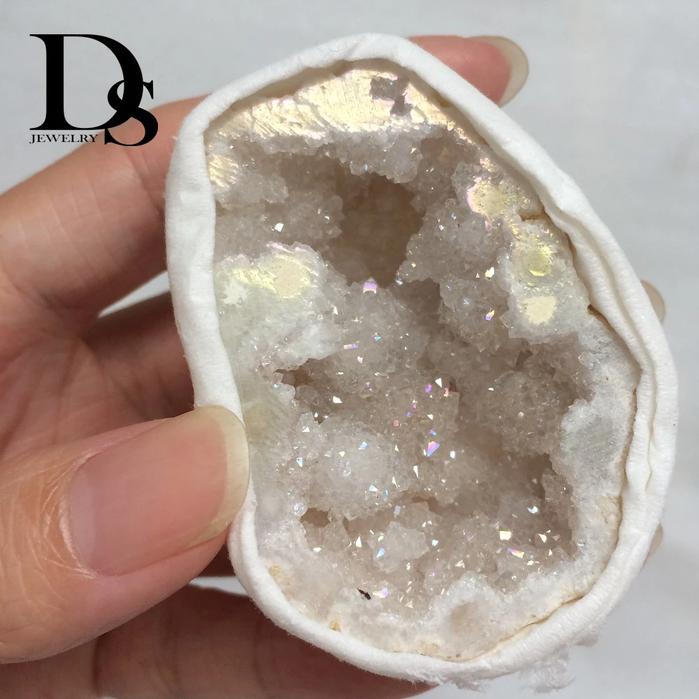 

Natural Agate Geode Slice Drusy Druse Quartz Electroplated Cluster Crystal Points Brazilian Minerals Specimen Party Decoration