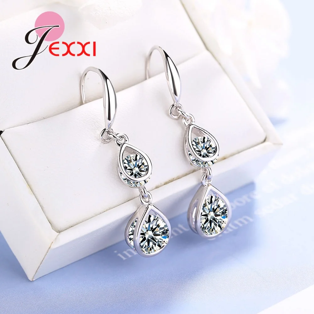 

Korea Fashion Solid 925 Silver Drop Earrings for Wedding Engagement Sparkling Cubic Zirconia Waterdrop Long Style Bridal Jewelry