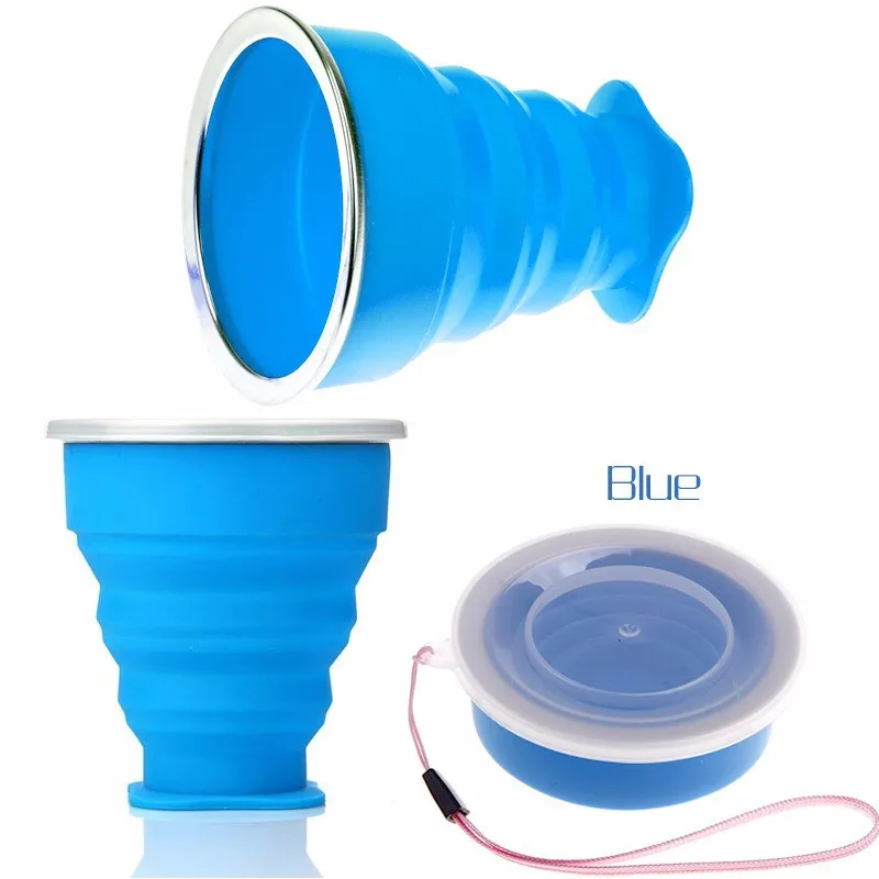 Blue Открытый путешествия силиконовый выдвижной складной воды стекло Спорт на открытом воздухе воды стекло путешествия портативный силиконовый стекло es - Цвет: Blue