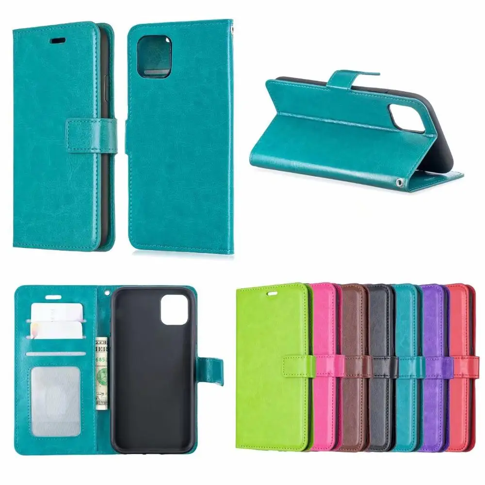 

500pcs/Lot for Iphone XS MAX Soft TPU + PU Leather Crazy Horse Wallet Case For Iphone 13 12 11 Mini XR X 8 7 Plus