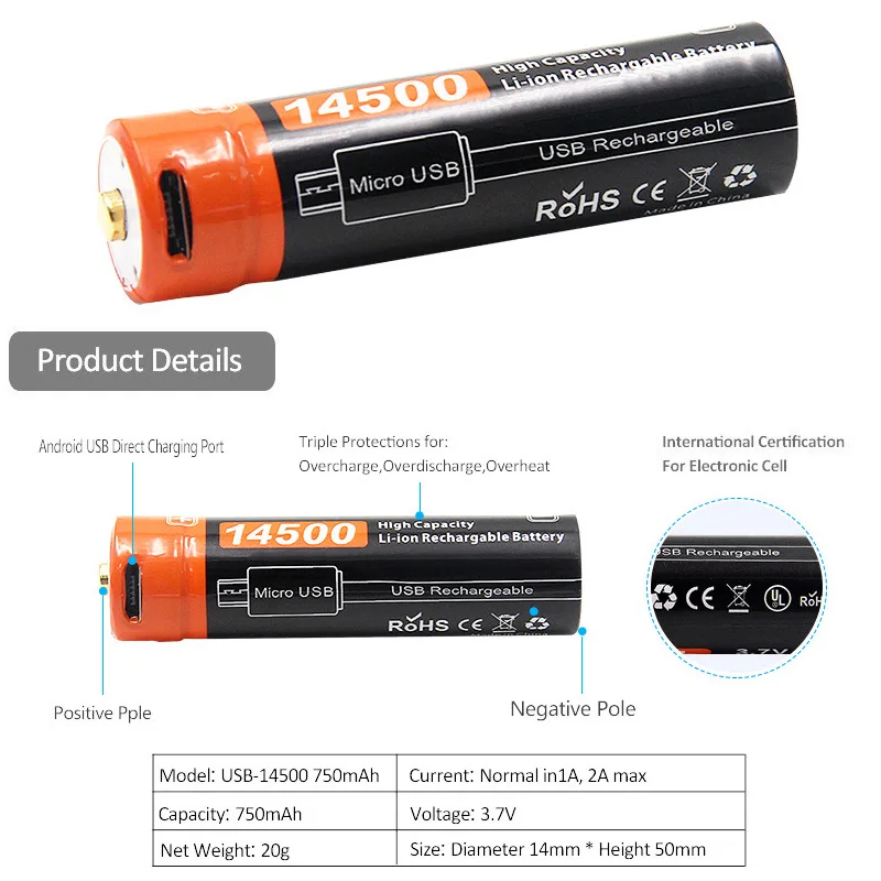 Doublepow 3 7 V 750mAh 14500 литий ионная аккумуляторная батарея фактическая емкость с USB DC