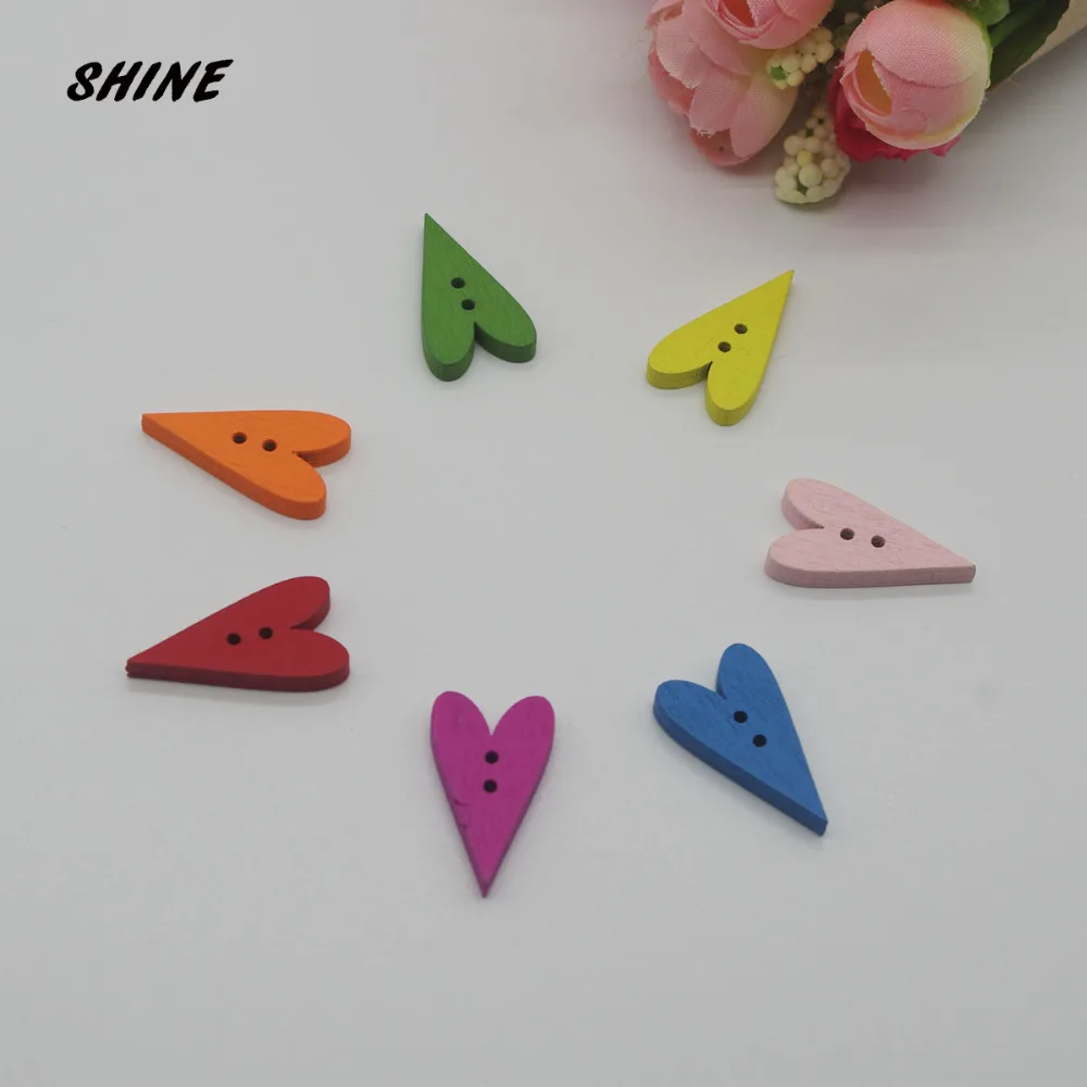 SHINE Wooden Sewing Buttons Scrapbooking Heart Mixed Two Holes 22x12mm 50PCs Costura Botones Decorate bottoni botoes | Дом и сад