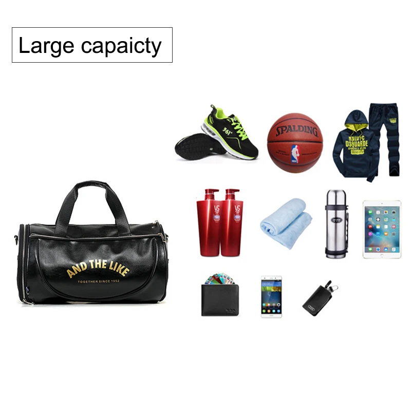 Men Gym Bag PU Leather Bags Striped Basketball Training Fitness Tas Travel Luggage Handbag Sac De Sport For Women Yoga XA571WD
