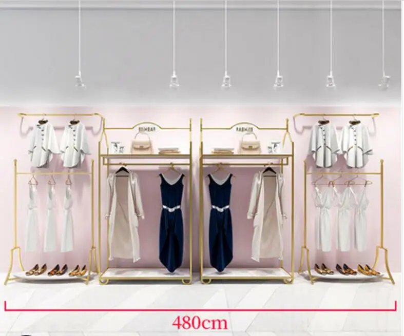 Europe type gold dress shop rack rack high grade clothes rack shoes bag double layer clothing display rack