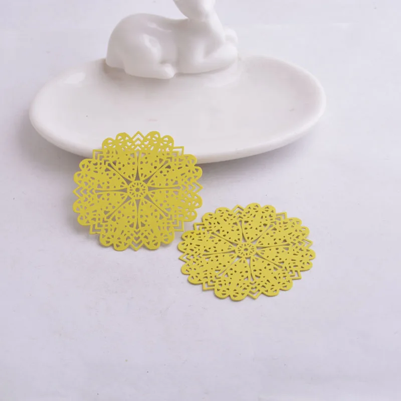 Yellow 30 шт. AB5126 49 мм нарисованные большие цветочные Подвески Цветы соединитель подвески для серьги для изготовления ювелирных изделий DIY - Окраска металла: Yellow