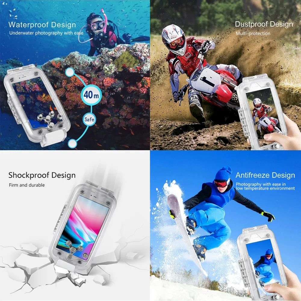 PULUZ для iPhone 8 и 7 40 м/130 футов водонепроницаемый корпус дайвинга защитный чехол