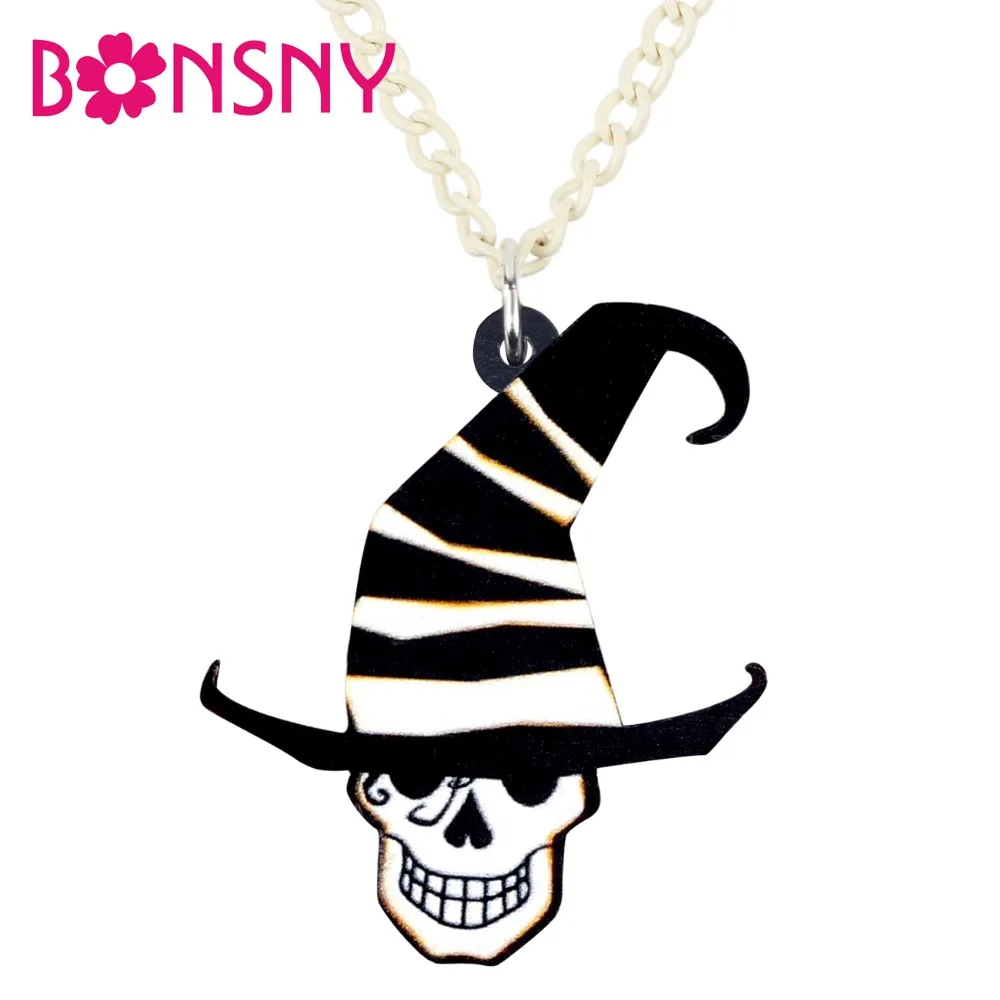Bonsny акриловый мультфильм Хэллоуин шляпа джокер ожерелье с кулоном череп цепь