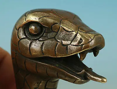 Asian Chinese Old Bronze Handmade Carved Snake Collect Statue Walking Stick Head | Дом и сад