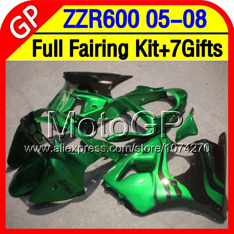 Черный пламя Обтекателя + 7 подарки Для KAWASAKI NINJA ZZR600 зеленый P13341 ZZR-600 ZZR 600 636 2005 2006 2007
