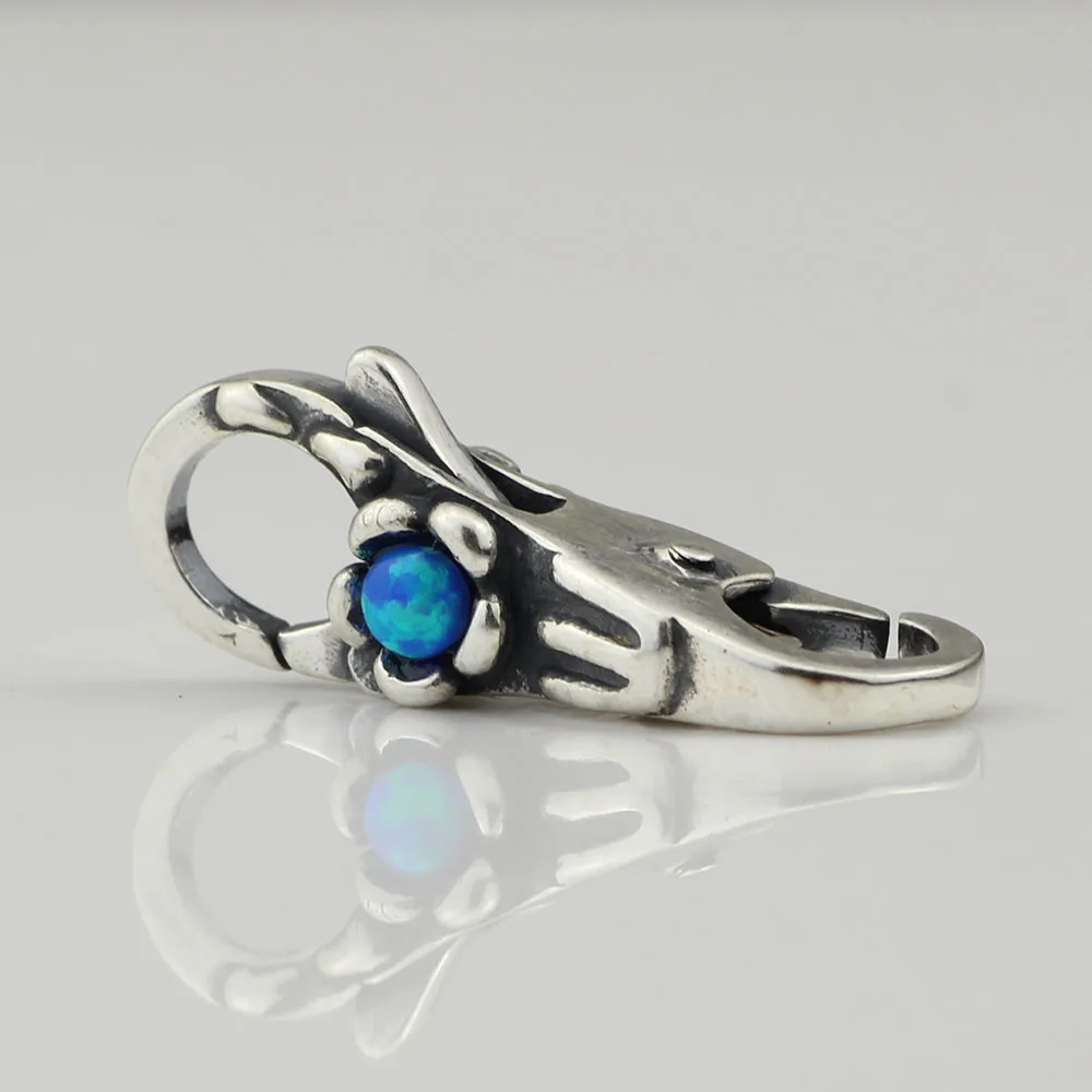 S925 Sterling Silver Blue Opal Rock Lobster Button Diy Jewely Charms Fit European Troll Bracelet Beads for Jewelry Making | Украшения и