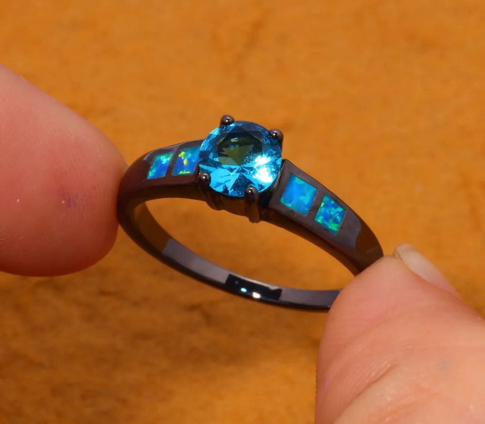 Благородно! Женское кольцо с синим огненным опалом и цирконием элегантные модные