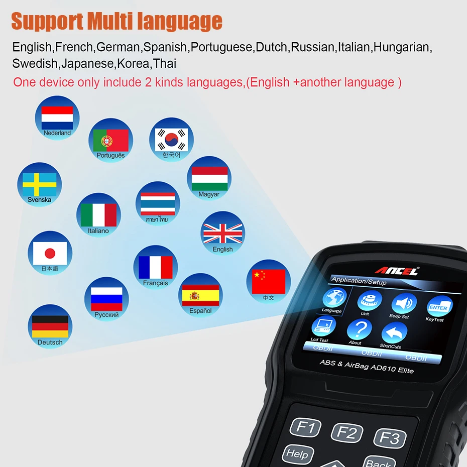 Ancel AD610 Elite ABS подушки безопасности srs воздушный мешок результаты аварии сброс SAS инструмент автомобильный Автомобильный сканер для диагностики инструмент OBD2 сканер
