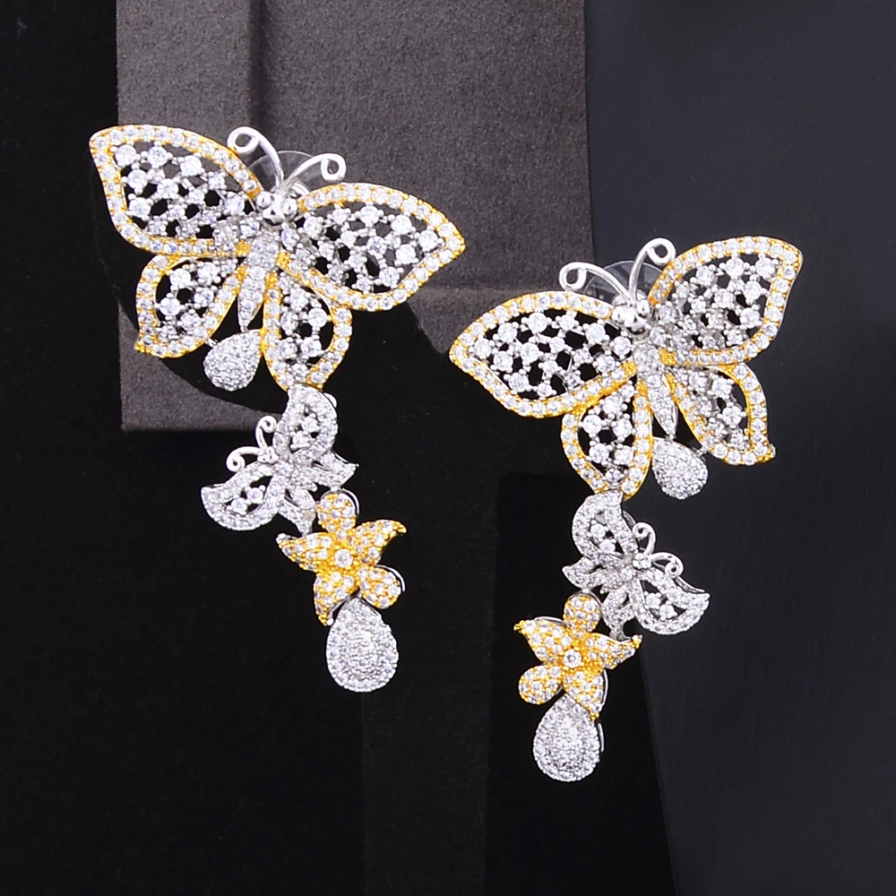 4 PCS Romantic Full Butterfly Sweet Women Engagement Wedding Necklace Earrings Bracelet Ring Jewelry Sets Paved CZ Shiny | Украшения и