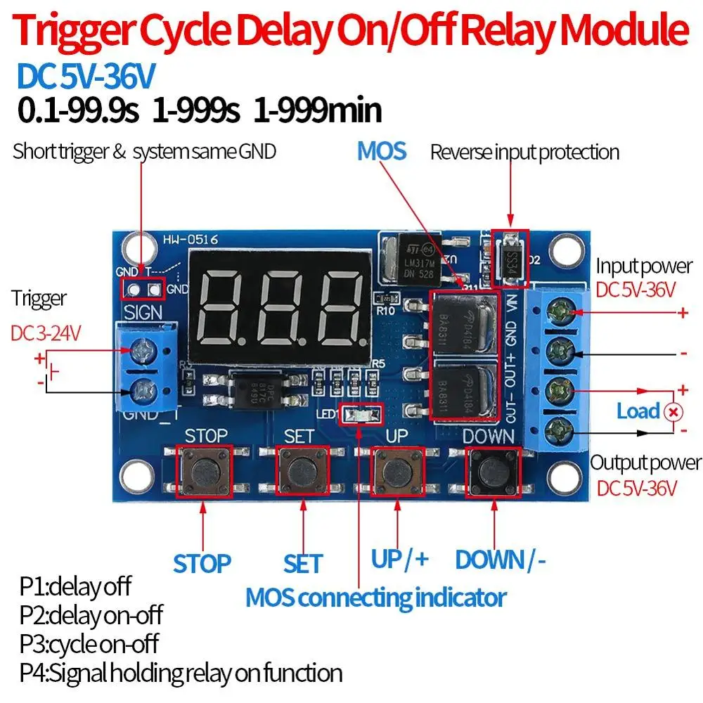 DC 12 V 24 двойной МОП светодиодный цифровой реле задержки времени цикл запуска