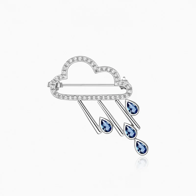 Медные Броши в виде облаков и дождя с голубым цирконием милые заколки кристаллы