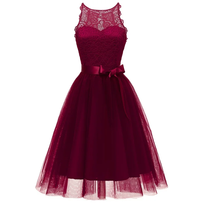 Burgundy Dressv розовое коктейльное платье дешево совок шеи без рукавов кружева платье на выпускной вечер пояса модные коктейльные платья - Цвет: Burgundy