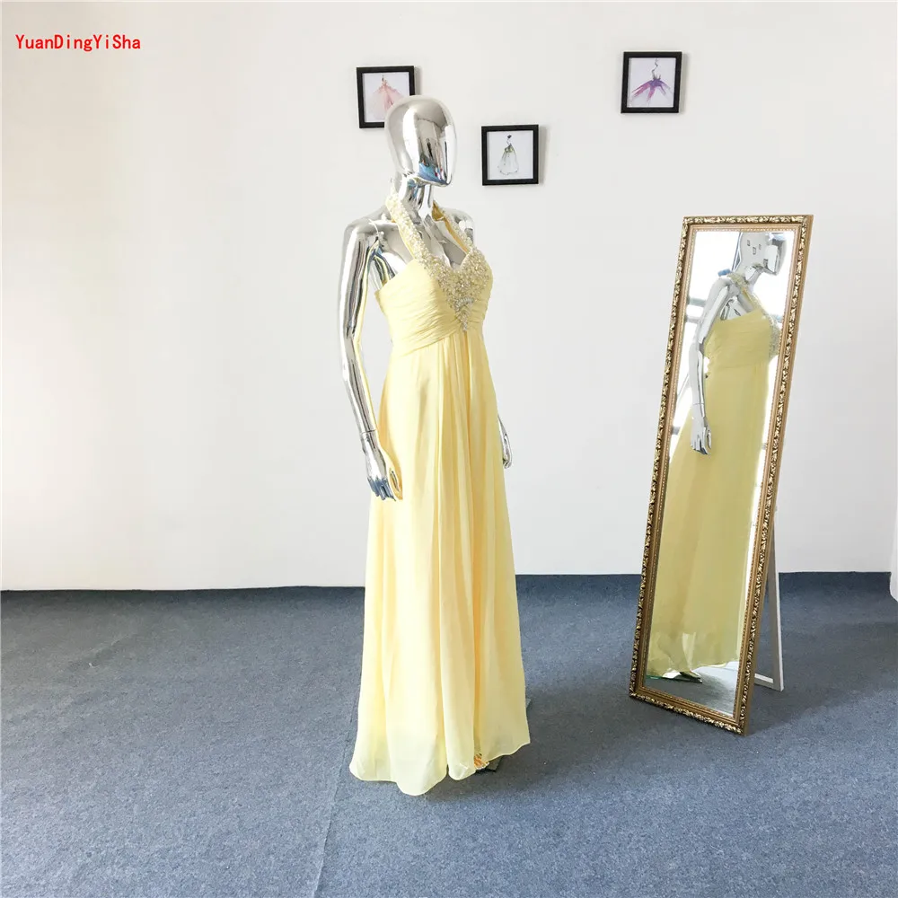 Real Picture Beaded Chiffon Long Evening Dress 2017 Sexy Halter-Neck A-Line Women Wedding Party Dresses Formal Gown | Свадьбы и