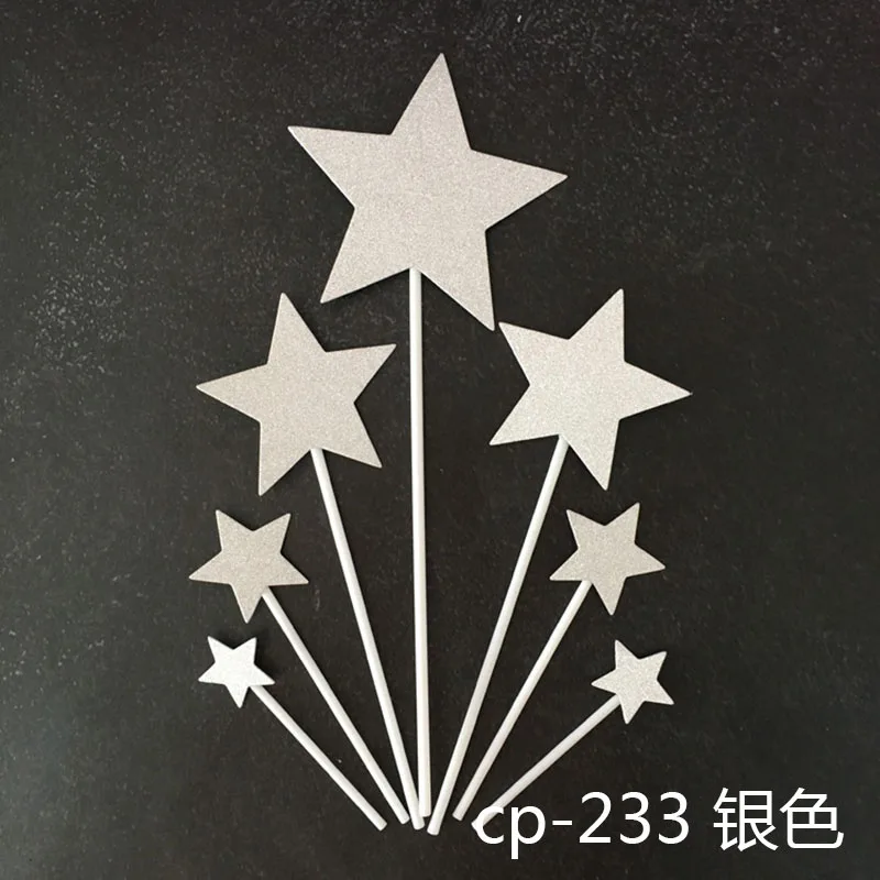 CP-233 Silver Топпер для торта, день рождения, золотой, пять звезд, для торта, для торта, вечерние, декоративные, с флагом, в форме сердца, бумага для добавления пластикового стержня, бумажный реквизит - Цвет: CP-233 Silver