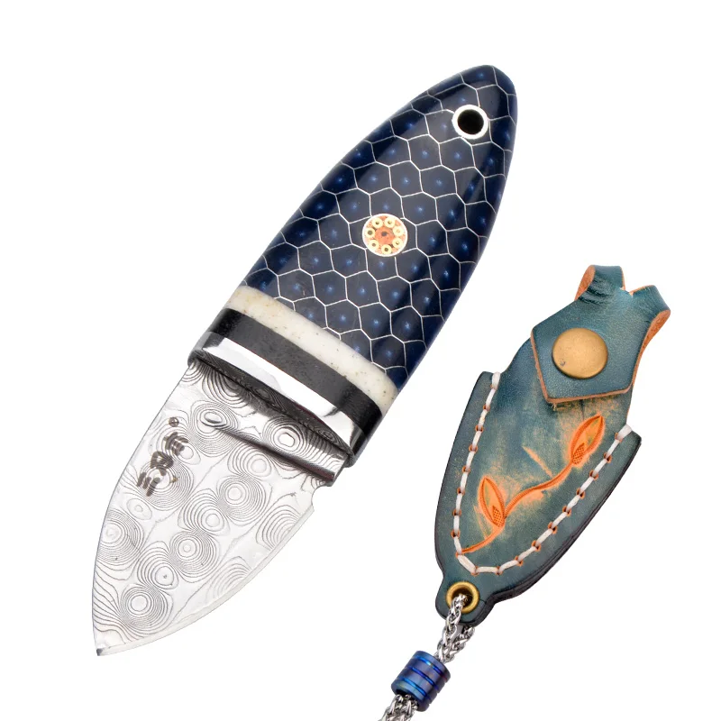 S675-7 Sanrenmu S675 Дамасская сталь нож с фиксированным лезвием для кемпинга тактическая коллекция мини EDC инструмент шейный нож - Цвет: S675-7