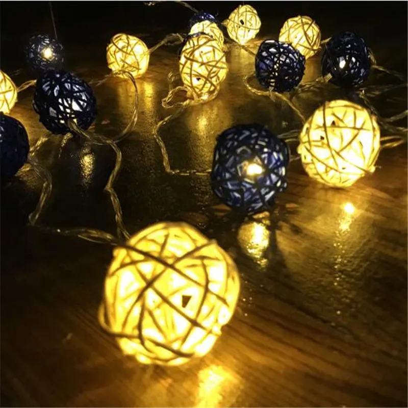 Новинка 4 см темно сине белые ротанговая Пальма клубок гирлянды светодиодные