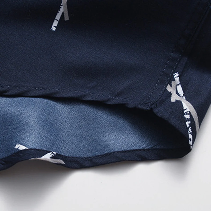 Мужская хлопковая рубашка с длинным рукавом белая темно-синяя принтом большие