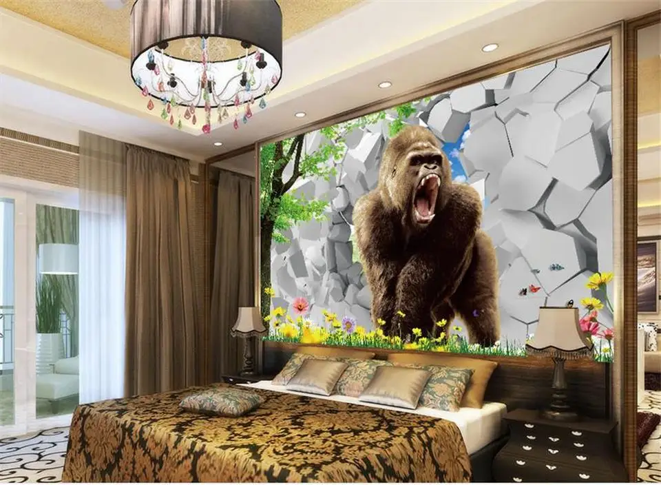 Пользовательские 3d фото обои для гостиной роспись Дерево Горилла каменная стена