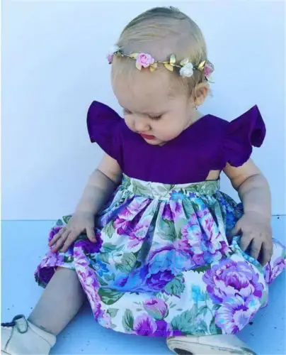 Новинка 2018 детское фиолетовое Цветочное платье-комбинезон для маленьких