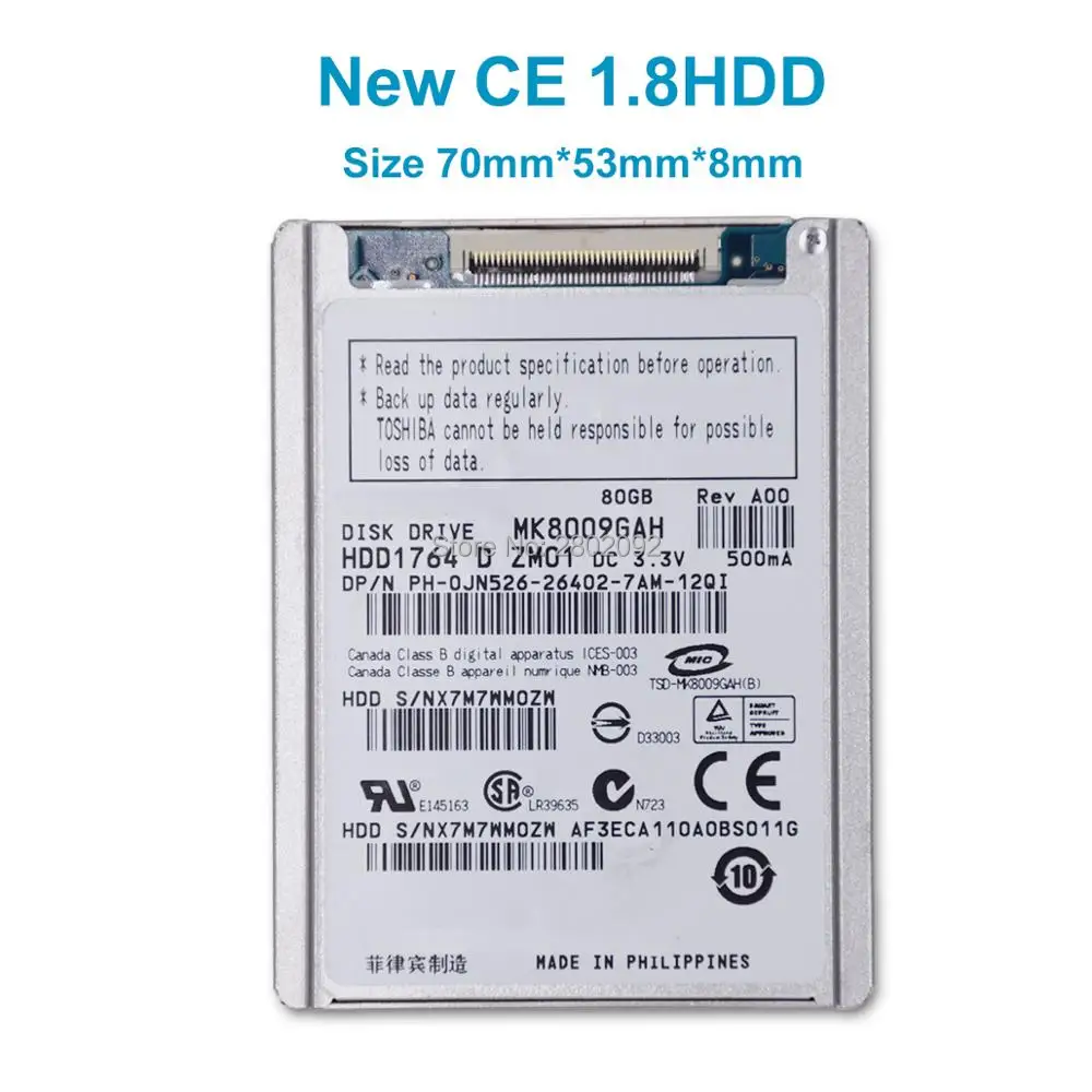 

NEW 1.8" HDD CE/ZIF 80GB MK8009GAH HARD DISK DRIVE FOR d430 D420 xt1 2510P 2710P NC2400 sony sr68e REPLACE mk1214gah mk6008gah
