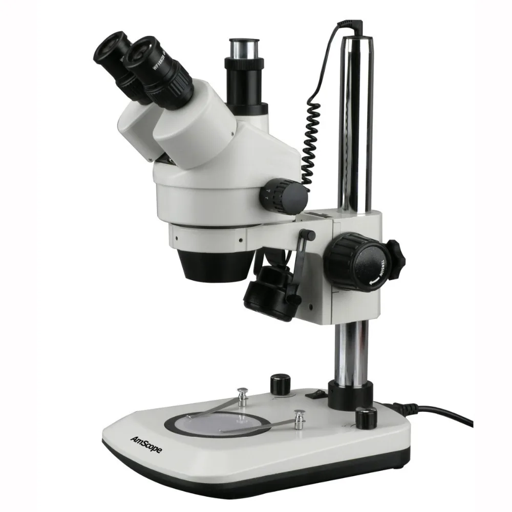Тринокулярный стереомикроскоп AmScope новый светодиодный с двойной подсветкой 7X 45X 6