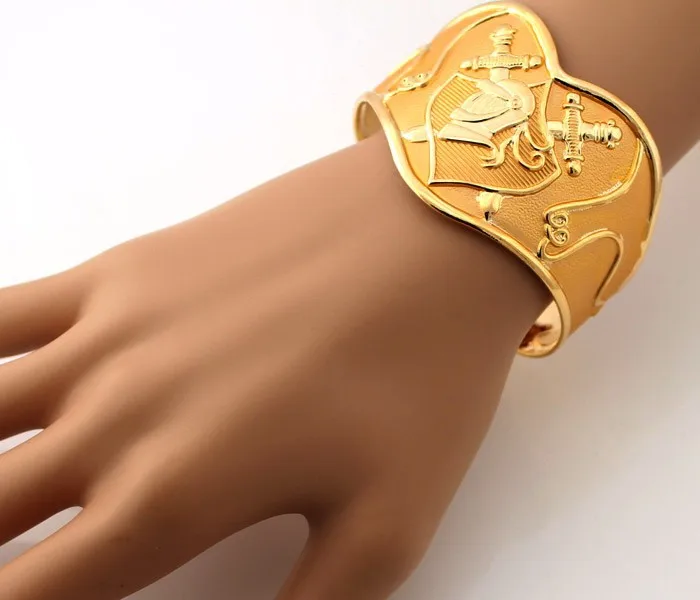 

Kpop Vintage Saint Paladin Swords Gold Color Cuff Bracelets Cubic Zircon High Quality Bangles Gift For Women H5170