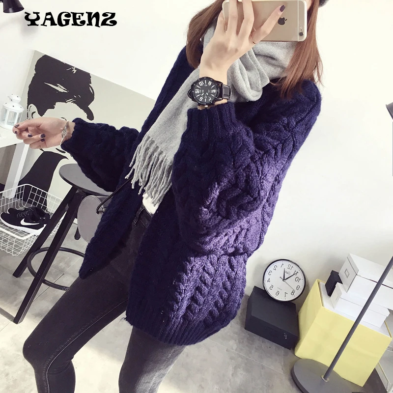 Женский свитер вязаный кардиган Однотонный зима 2019 |