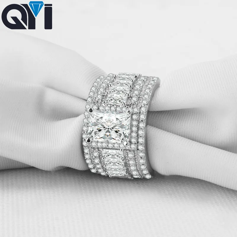 QYI серебро 925 пробы 1.5Ct прямоугольные роскошные кольца Женские Ювелирные изделия