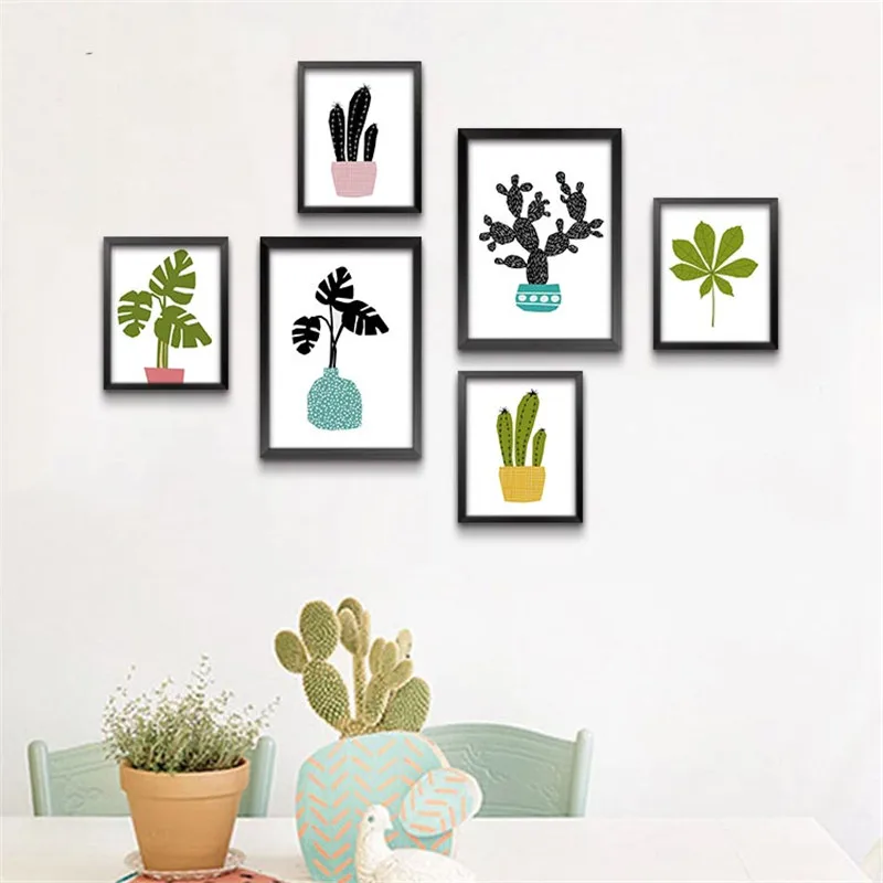 

Frameless Modern Nordic Minimalist Prints And Posters Plant Cactus Set On Canvas wall for Kids Room Decoration Home Decor