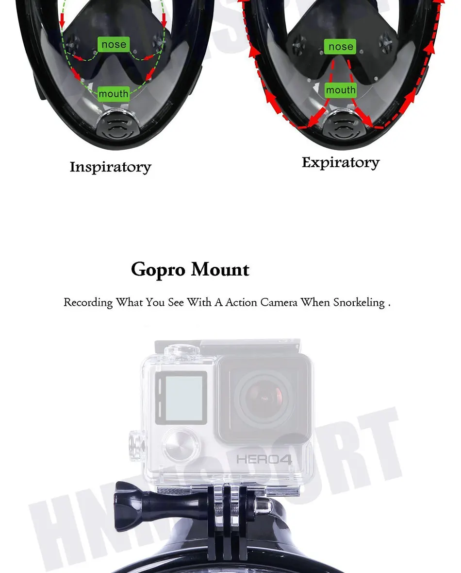 Новая маска для подводного плавания для GoPro, маска для подводного плавания, анти-туман, маска для подводного плавания с противоскользящим кольцом, трубка