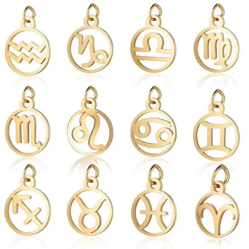 12pcs/lot 10.8*13.4mm hollow constellation disc pendant tag stainless steel Charm DIY accessories of necklace bracelet headdress | Украшения