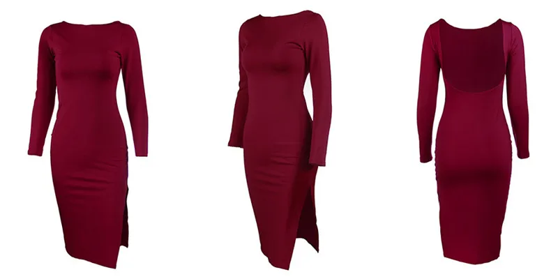 SIBYBO, боковое, с разрезом, с открытой спиной, сексуальное, облегающее платье, Осень-зима, с длинным рукавом, с круглым вырезом, Повседневное платье, женское, черное, Клубные, вечерние, платье